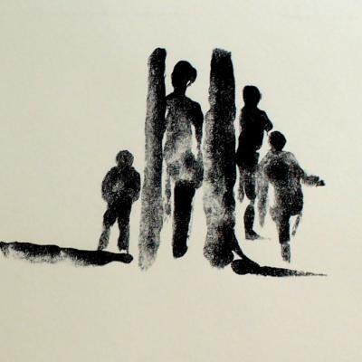 Spaziergang zu Viert, 2008; Monotypie, 30x42